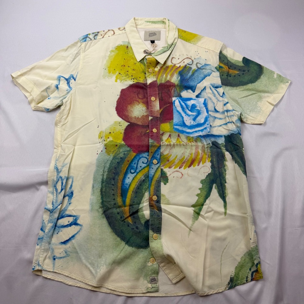 Deus Ex Machina‎ Belbin Floral Shirt Mens Large Cream Watercolor Rayon Button Up